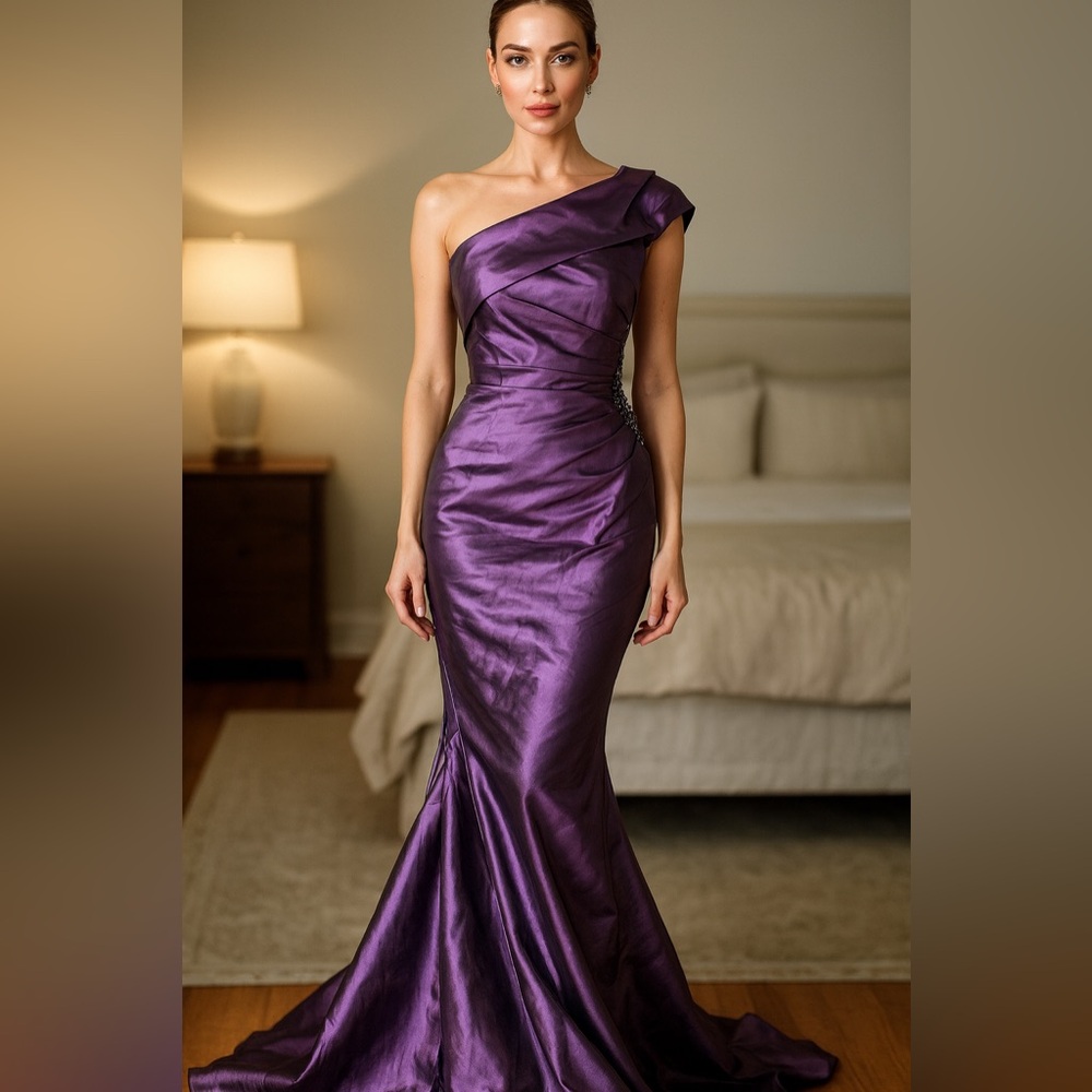 Teri Jon One-Shoulder Purple Gown‎